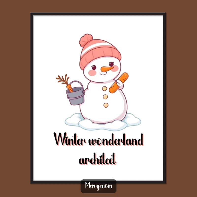 Funny Animal Snowman Builder Poster - Whimsical Winter Wall Art