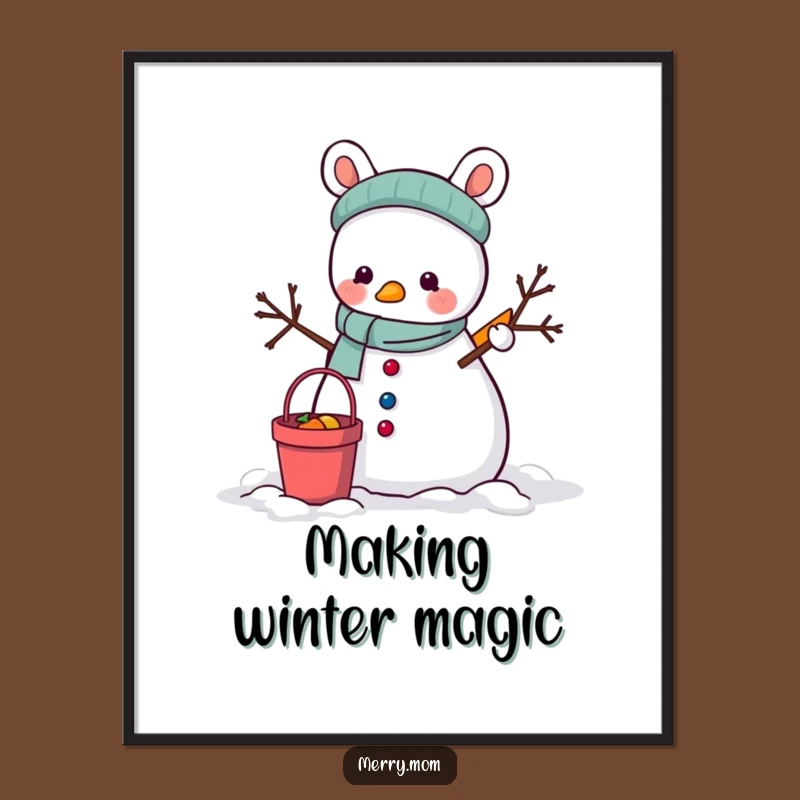 Funny Animal Snowman Poster: Winter Creation Wall Art, Adorable Funny Gift