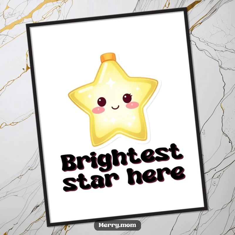 Funny poster of a glowing Christmas star character shining brightly, designed to add celestial charm and festive cheer.