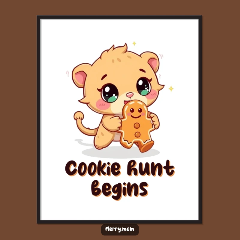 Funny Creature Cookie Chase Poster: Sparkling Eyes Art, Perfect Funny Gift Decor