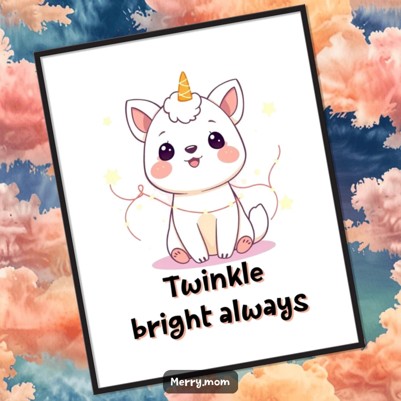 Funny Poster: A gleeful animal glowing amidst a shower of twinkling fairy lights, creating a magical and uplifting display.