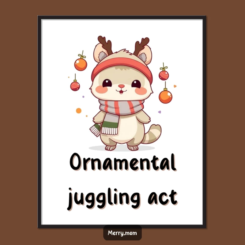 Funny Juggling Creature Poster: Festive Wall Art and Unique Holiday Ornament Gift