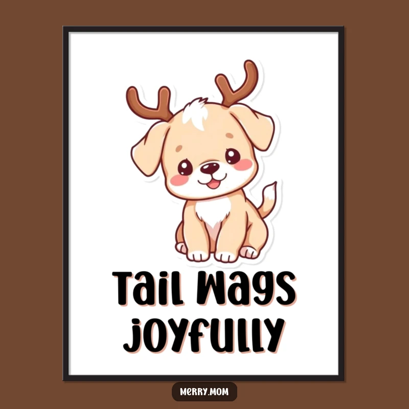 Funny Kawaii Puppy Antlers Poster - Joyful Art for Humorous Home Decor