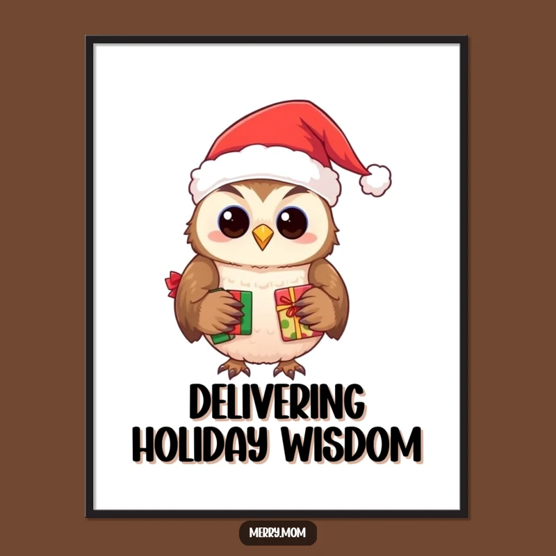 Funny Owl Santa Poster - Wise Holiday Wall Art Decor