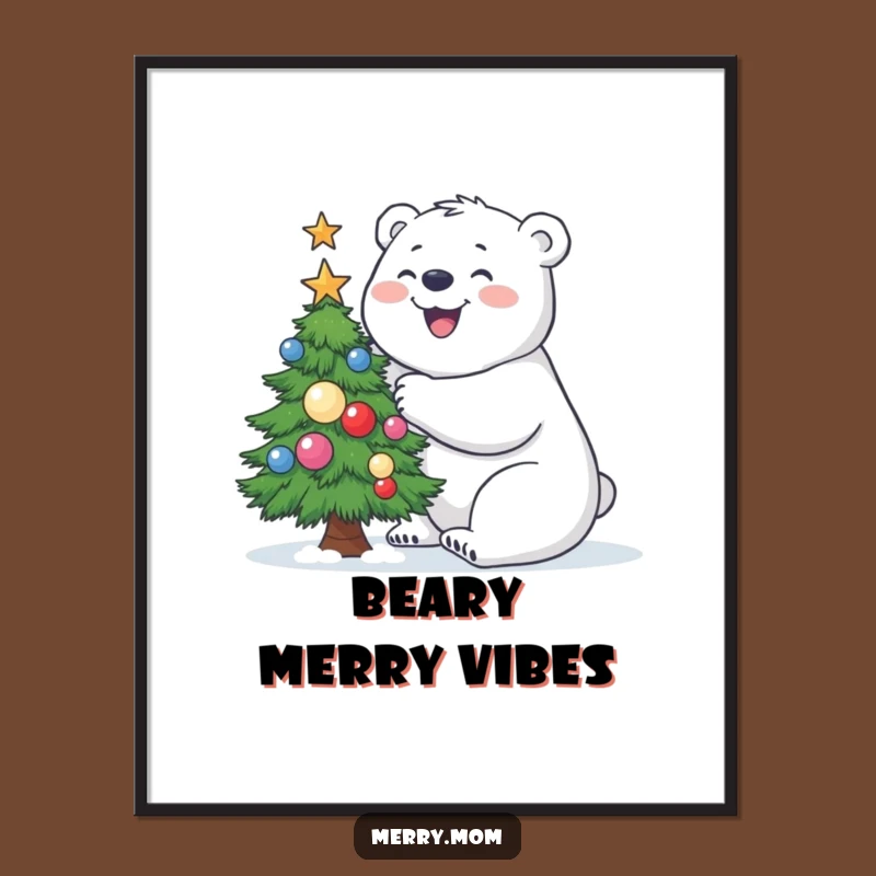 Funny Polar Bear Poster: Building Tree, Festive Art, Perfect Funny Gift!