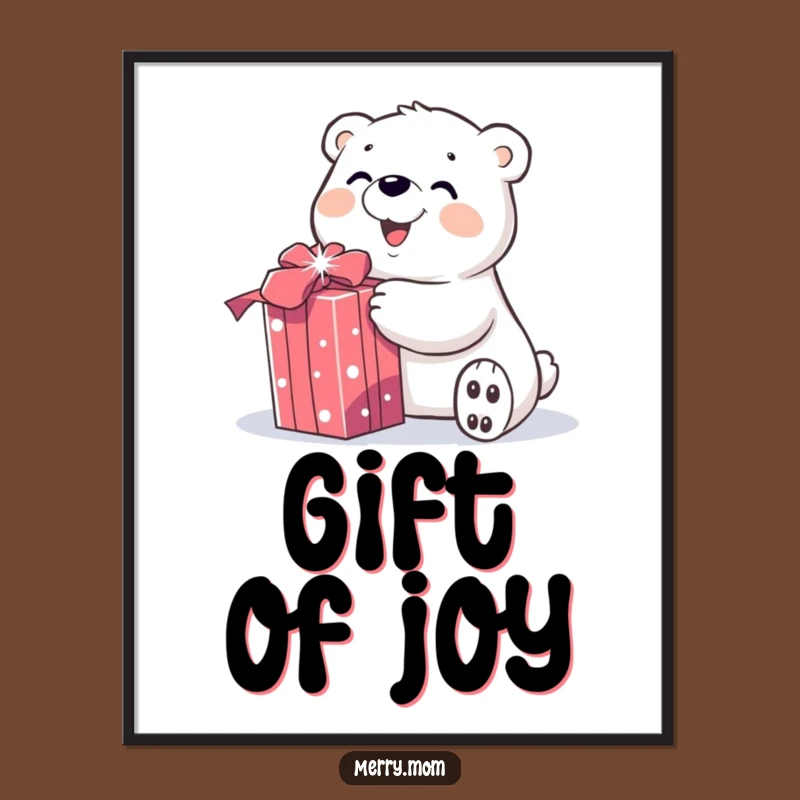 Poster: Funny Polar Bear Unwrapping Gift - Festive Wall Art for Your Home!