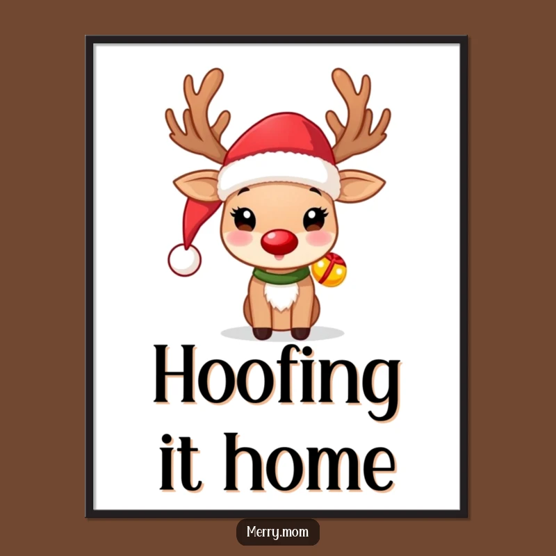 Funny Reindeer Poster: Cute Santa Hat, Jingle Bells, Festive Wall Art Gift!