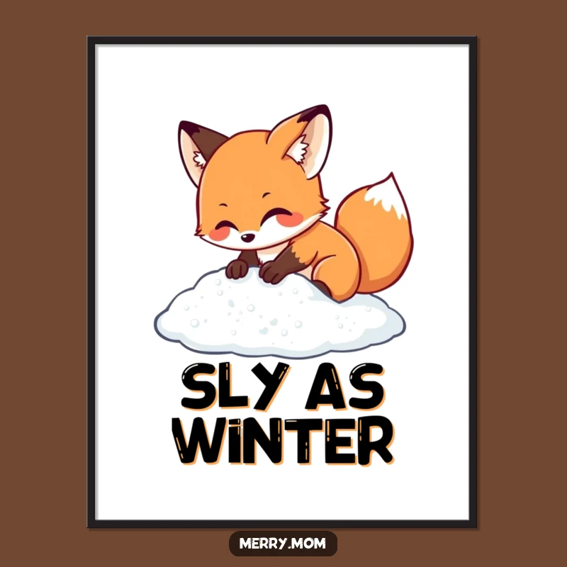 Kawaii Fox Snow Dig Poster - Adorable Winter Wall Art