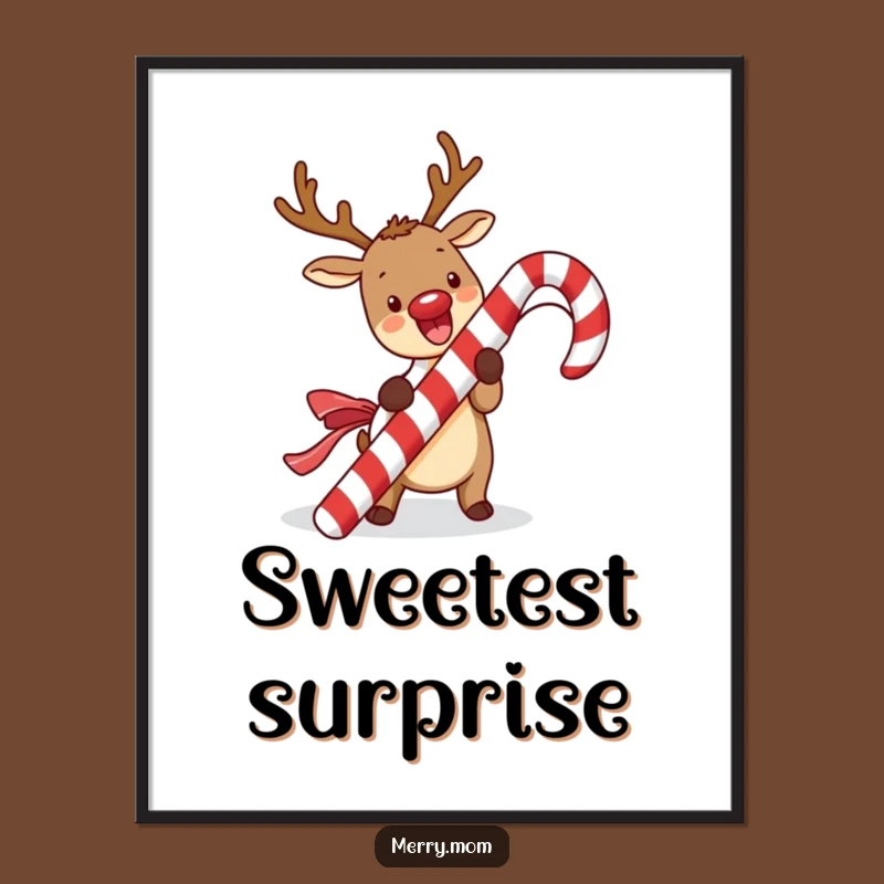 Funny Kawaii Reindeer Poster: Candy Cane Joy Art, Wonderful Funny Gift