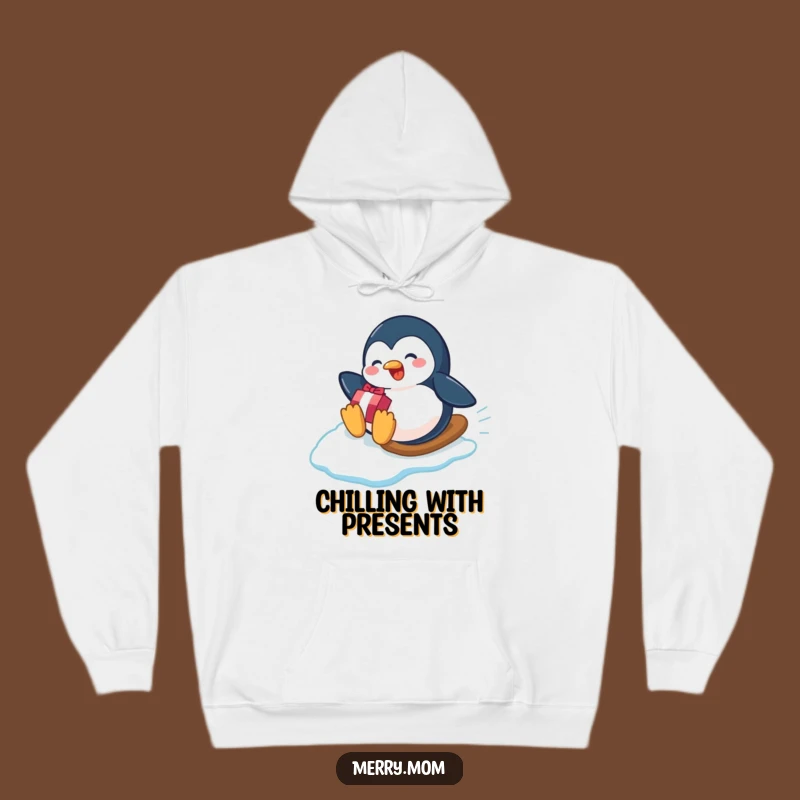 Cozy Funny Penguin Gift Slide Hoodie - Playful Winter Character Pullover, Gift