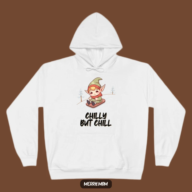 Cozy Funny Kawaii Elf Hoodie: Warm & Hilarious Snowy Hill Design