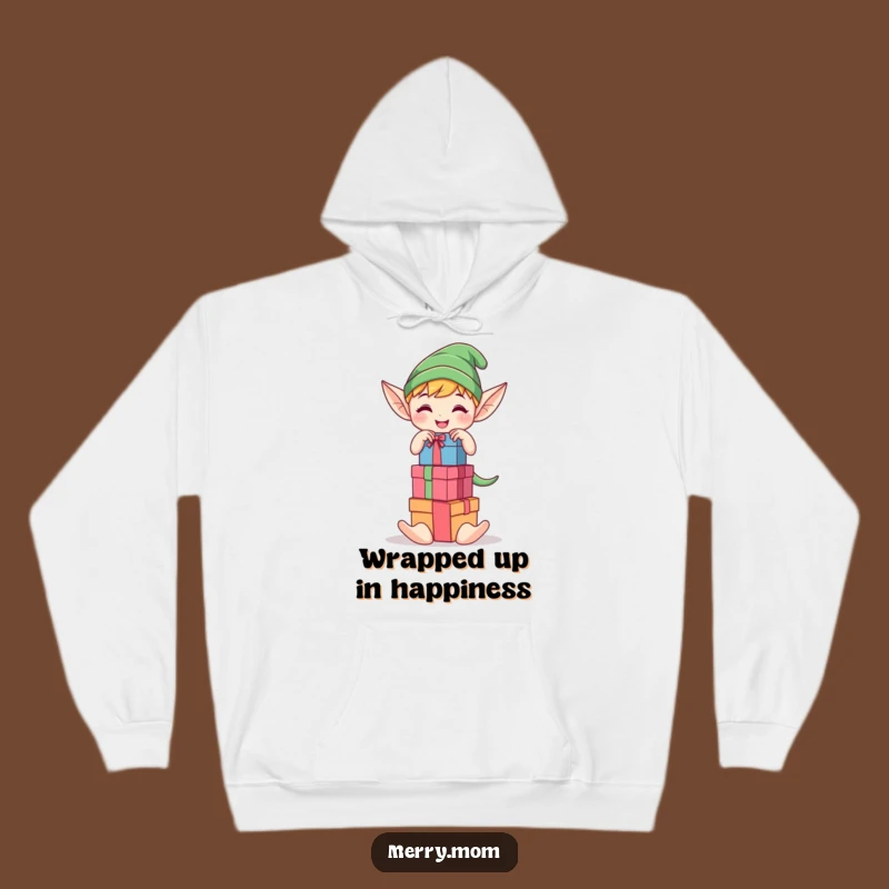 Cozy Funny Elf Stacking Gifts Hoodie - Kawaii Character Warm Pullover, Perfect Gift
