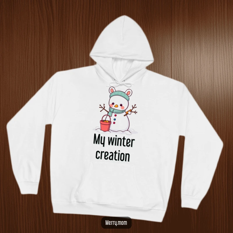 Funny Hoodie: An animal actively building a snowman with a bucket and carrot, radiating wintertime fun.