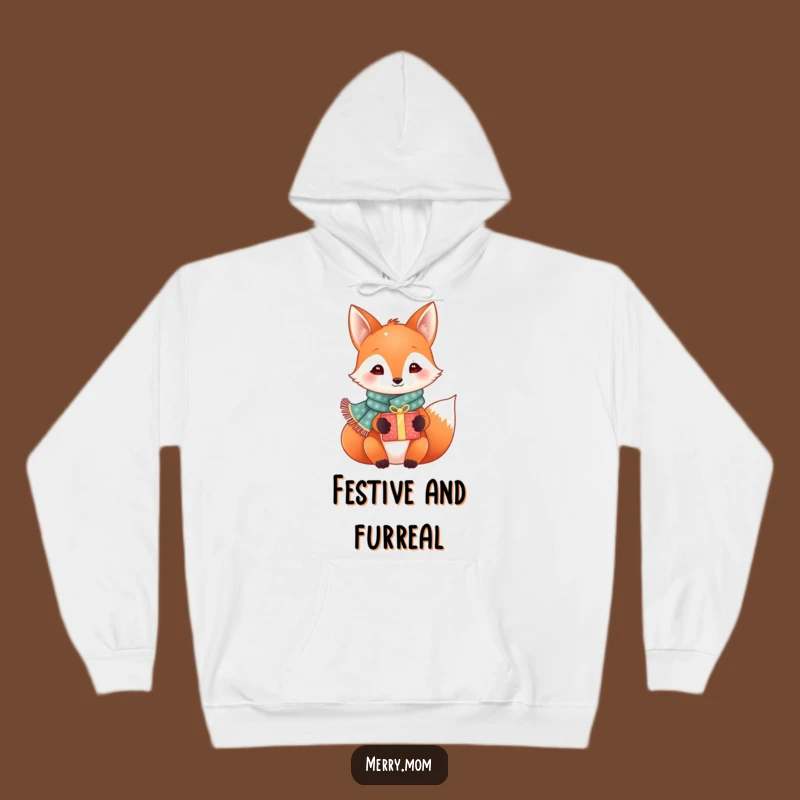 Funny Festive Fox Hoodie: Cozy Sparkly Scarf Fox Holding Gift, Ultimate Warm Holiday Gift