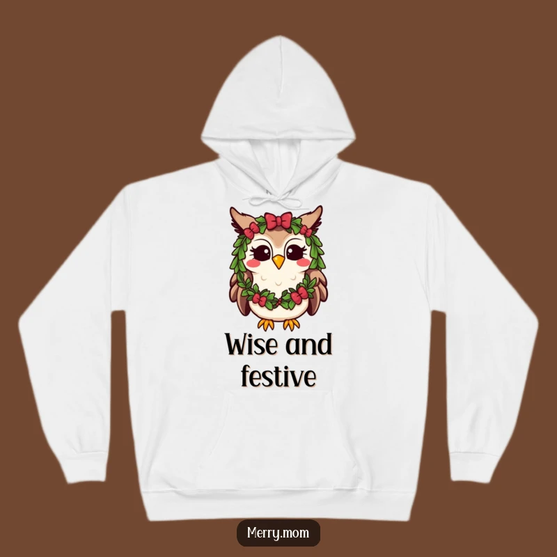Funny Kawaii Owl Hoodie: Cozy Festive Wreath, Warm Holiday Wear Gift