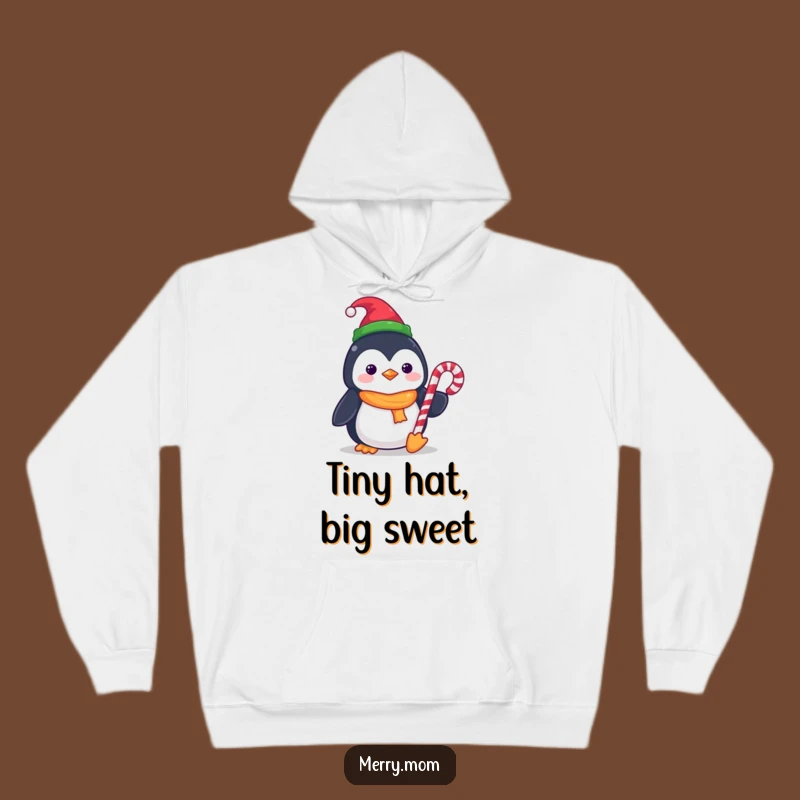 Funny Kawaii Penguin Hoodie: Cozy Elf Hat Candy Cane Comfort, Warm Winter Gift