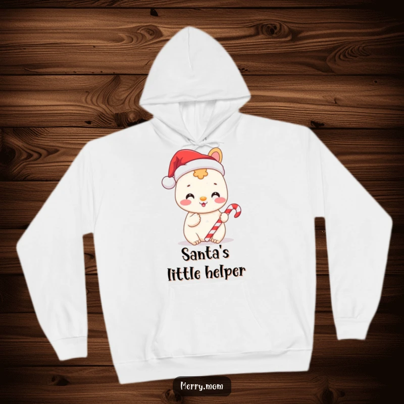 Funny hoodie with a cheerful animal wearing a Santa hat and holding a candy cane, perfect for cozy holidays.