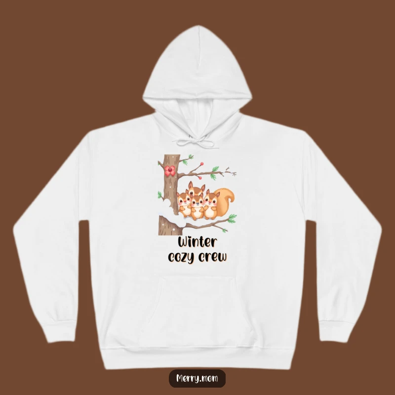 Cozy Funny Hoodie: Kawaii Squirrel Family Snow Branch - Warm Winter Gift
