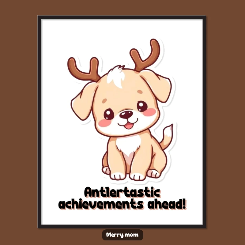 Free Printable Wall Art: Kawaii Antler Puppy Wagging Tail Funny Downloadable Decor
