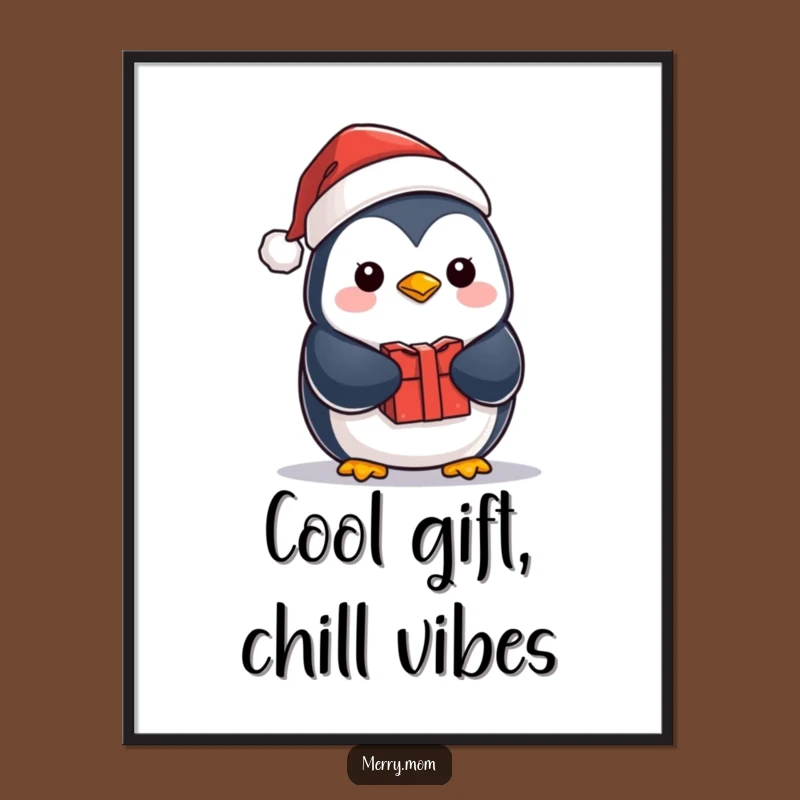 Funny Free Printable Wall Art: Kawaii Penguin Santa Gift Decor