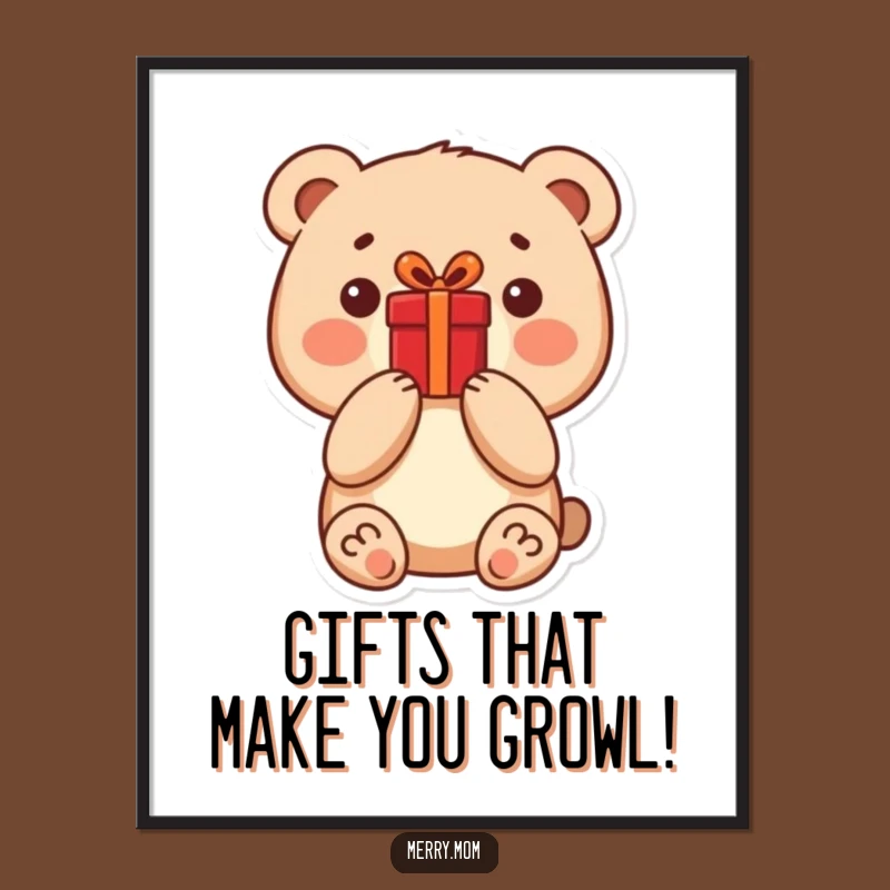 Cute Free Printable Wall Art: Bear with Present, Whimsical DIY Decor