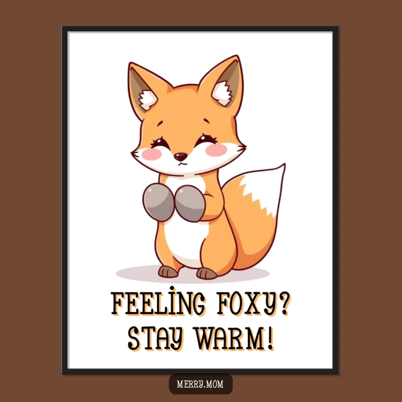 Funny Free Printable Wall Art: Kawaii Fox Shaking Snowflakes, Whimsical Downloadable Decor