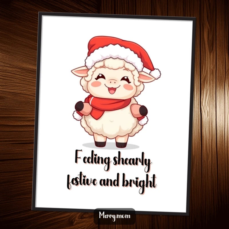 Free Printable Mrs Claus Sheep Wall Art: A fluffy sheep in Mrs. Claus attire, radiating pure joy and holiday spirit.