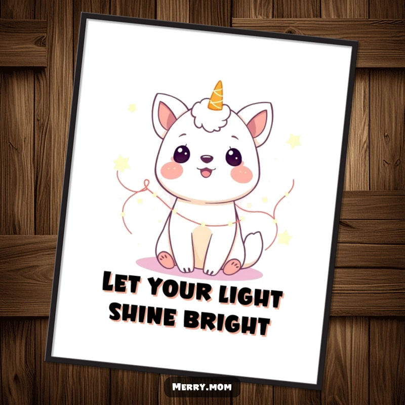 Funny Free Printable Wall Art: Gleeful animal surrounded by twinkling fairy lights, perfect whimsical, downloadable home decor art.