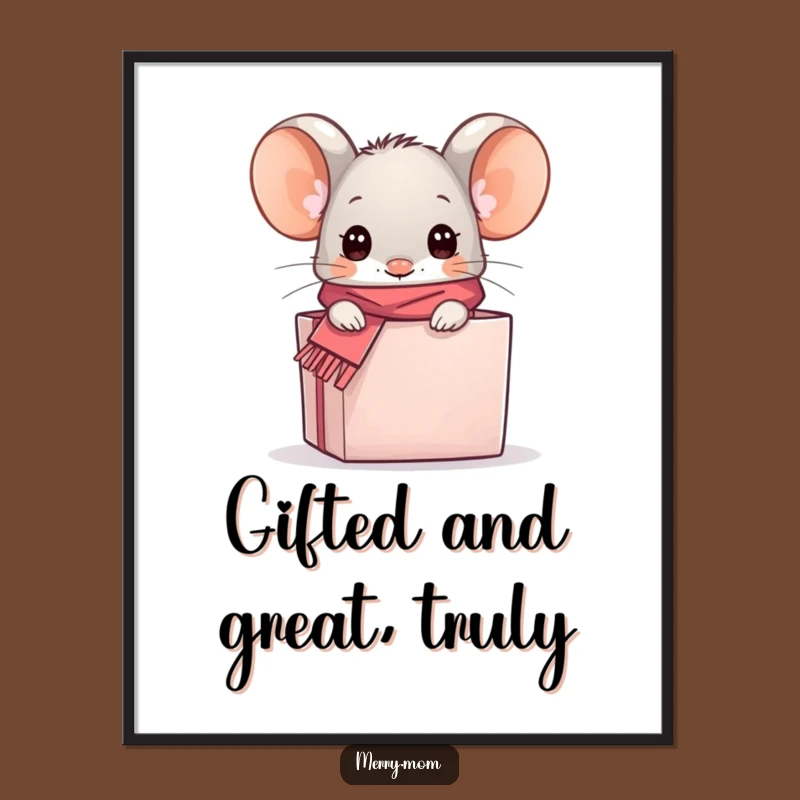 Free Printable Wall Art: Kawaii Mouse Gift Box Cozy Cute Funny Downloadable Decor