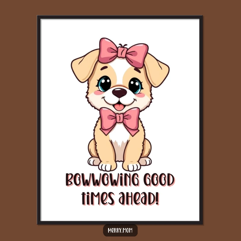 Funny Free Printable Wall Art: Playful Puppy with Bow, Whimsical Decor