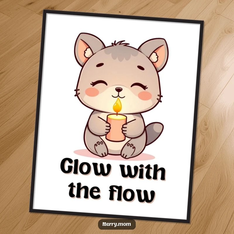 Funny Free Printable Wall Art of an animal holding a subtly glowing candle with a profoundly peaceful and serene expression.