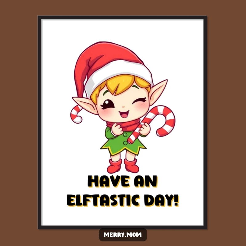 Free Printable Elf Candy Cane Wink Wall Art - Funny Downloadable Decor