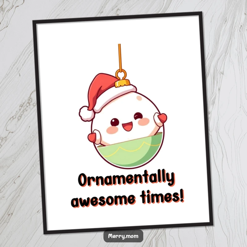 Funny Free Printable Wall Art: A kawaii Christmas ornament character spinning happily, adding cute and festive decor.