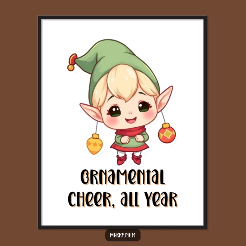 Free Printable Wall Art: Cheerful Elf Hanging Ornaments Downloadable Poster