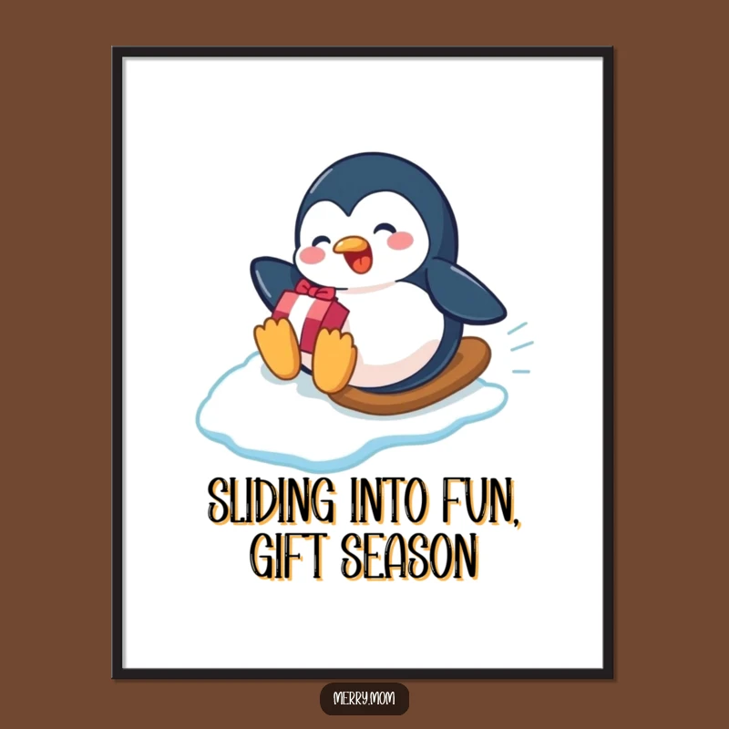 Free Printable Penguin Art: Sliding Gift Whimsical Decor Downloadable