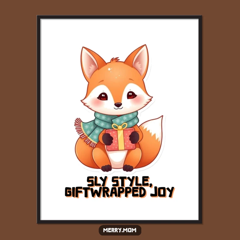 Funny Free Printable Wall Art: Festive Fox with Sparkly Scarf, Downloadable Gift Decor