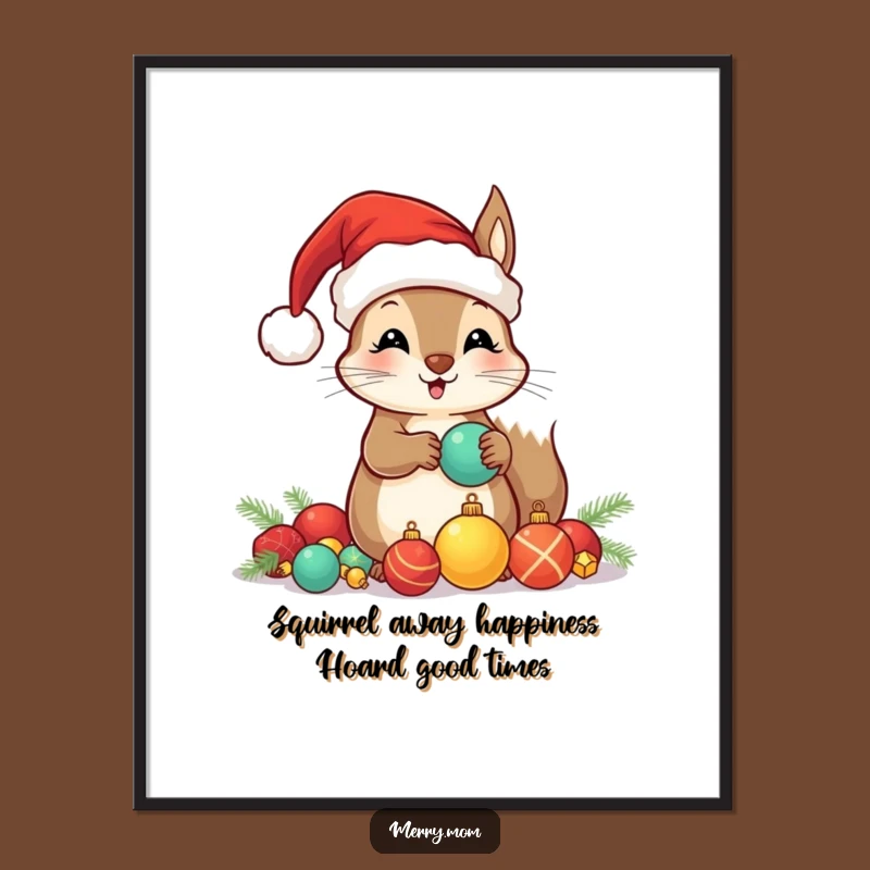 Free Printable Wall Art: Kawaii Squirrel Santa, Festive Ornament Decor
