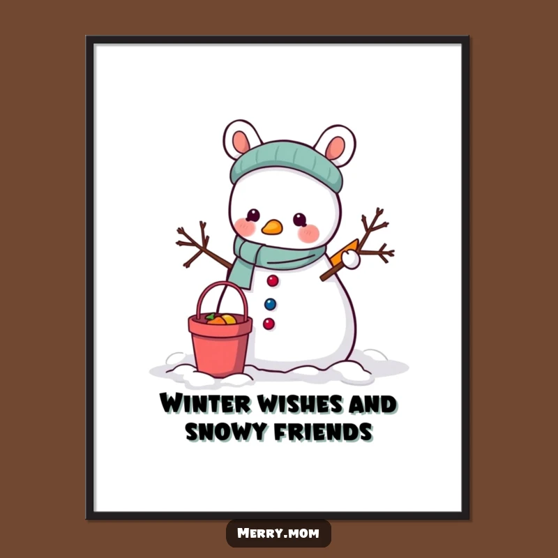 Free Printable Wall Art: Animal Building Snowman, Charming Downloadable Decor