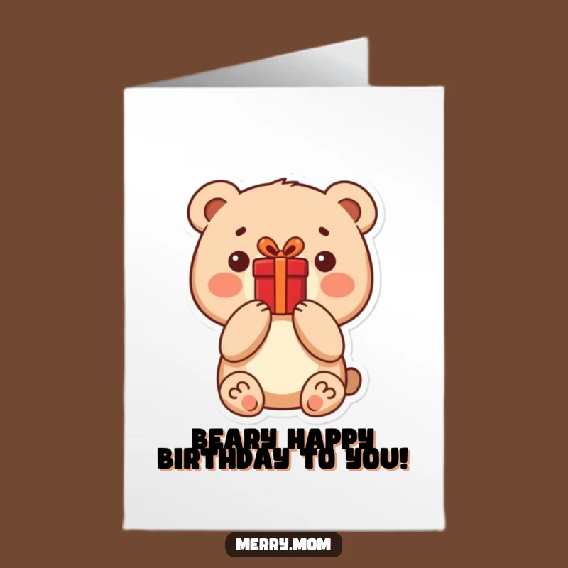 Cute Free Printable Birthday Card: Bear with Present, Adorable DIY Gift
