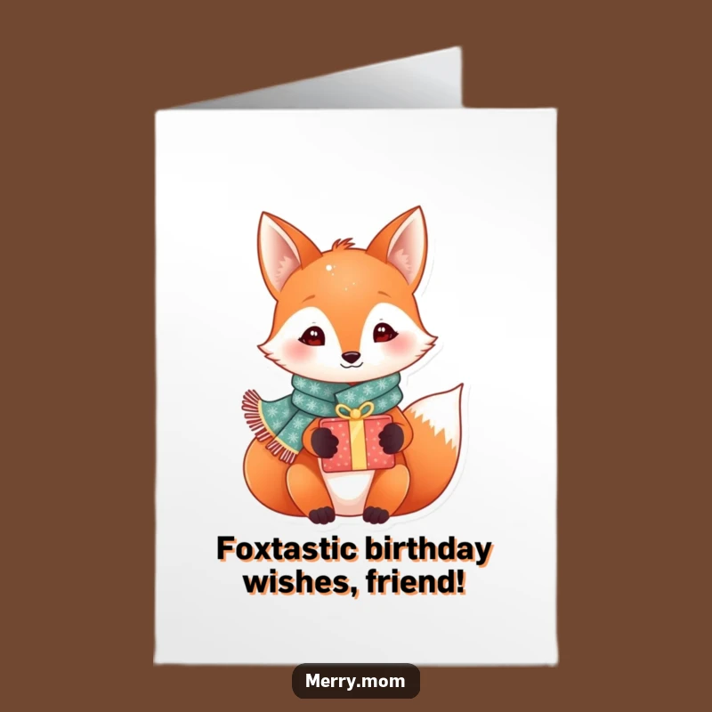 Free Printable Birthday Card: Festive Fox with Sparkly Scarf, Funny Gift Downloadable