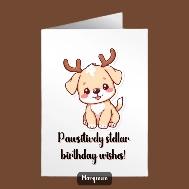 Free Printable Birthday Card: Kawaii Antler Puppy Funny Wagging Tail Downloadable