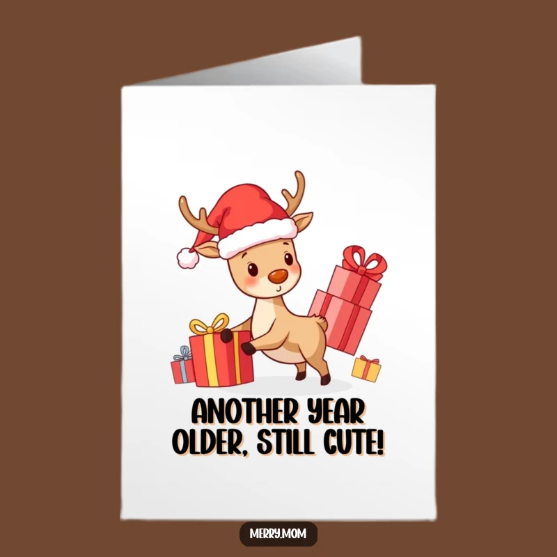 Free Printable Birthday Card: Merry Kawaii Reindeer, Funny Downloadable Gift for Kids & Adults