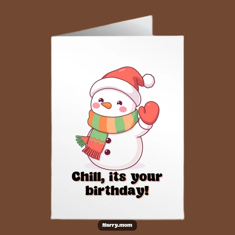 Free Printable Birthday Card: Waving Kawaii Snowman for Festive Greetings