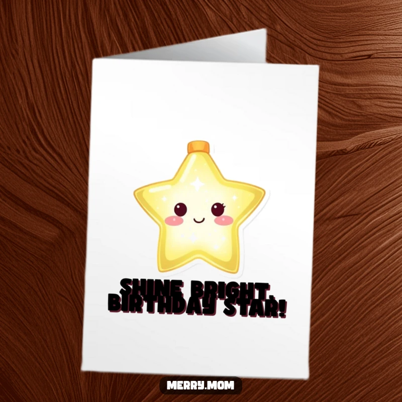 Free Printable Birthday Card: A glowing Christmas star character shining brightly with festive cheer for a birthday.