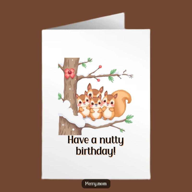 Free Printable Squirrel Family Birthday Card - Cute Snowy Scene Hilarious Fun