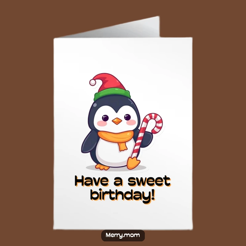 Free Printable Birthday Card: Cute Kawaii Penguin, Funny Elf Hat, Downloadable Gift for Sweet Celebrations