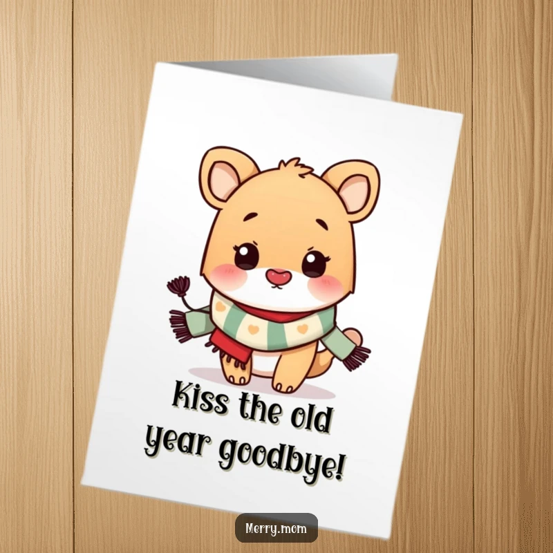 Funny Free Printable Birthday Card: Adorable animal in scarf blowing a kiss, perfect for a cheerful, downloadable holiday greeting.