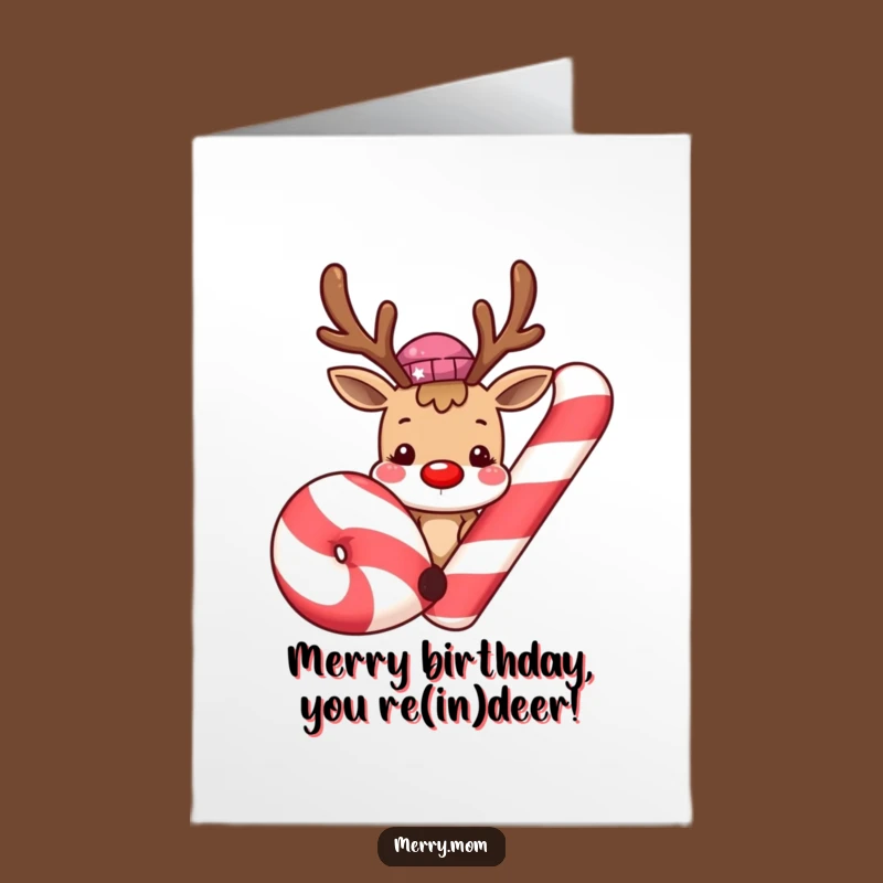 Free Printable Birthday Card: Reindeer's Candy Cane Wish!