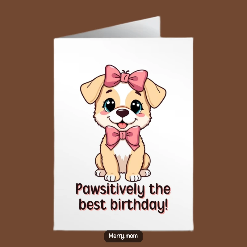 Funny Free Printable Birthday Card: Playful Puppy with Bow, Joyful DIY Gift