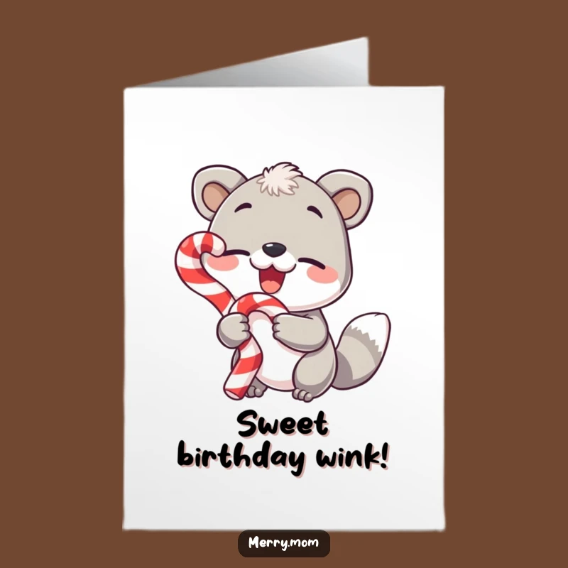 Free Printable Birthday Card: Winking Animal Candy Cane Funny Downloadable Gift
